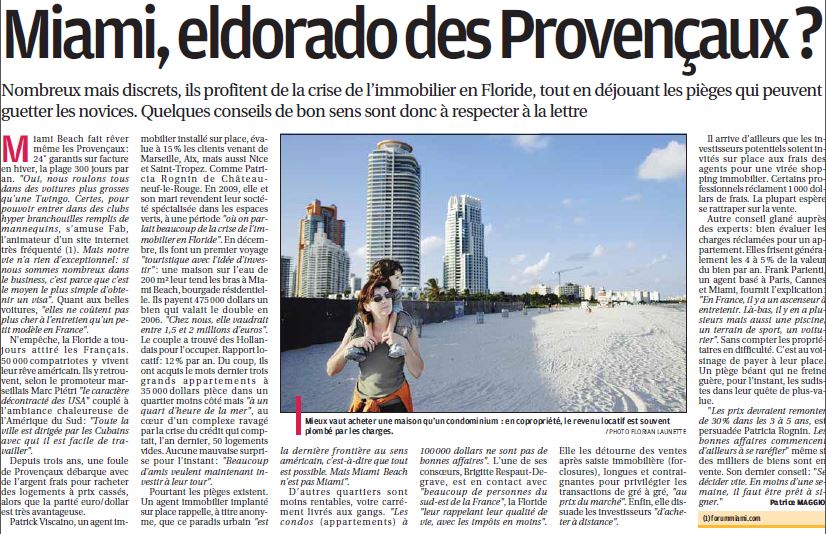 Article de La Provence sur L'immobilier à Miami